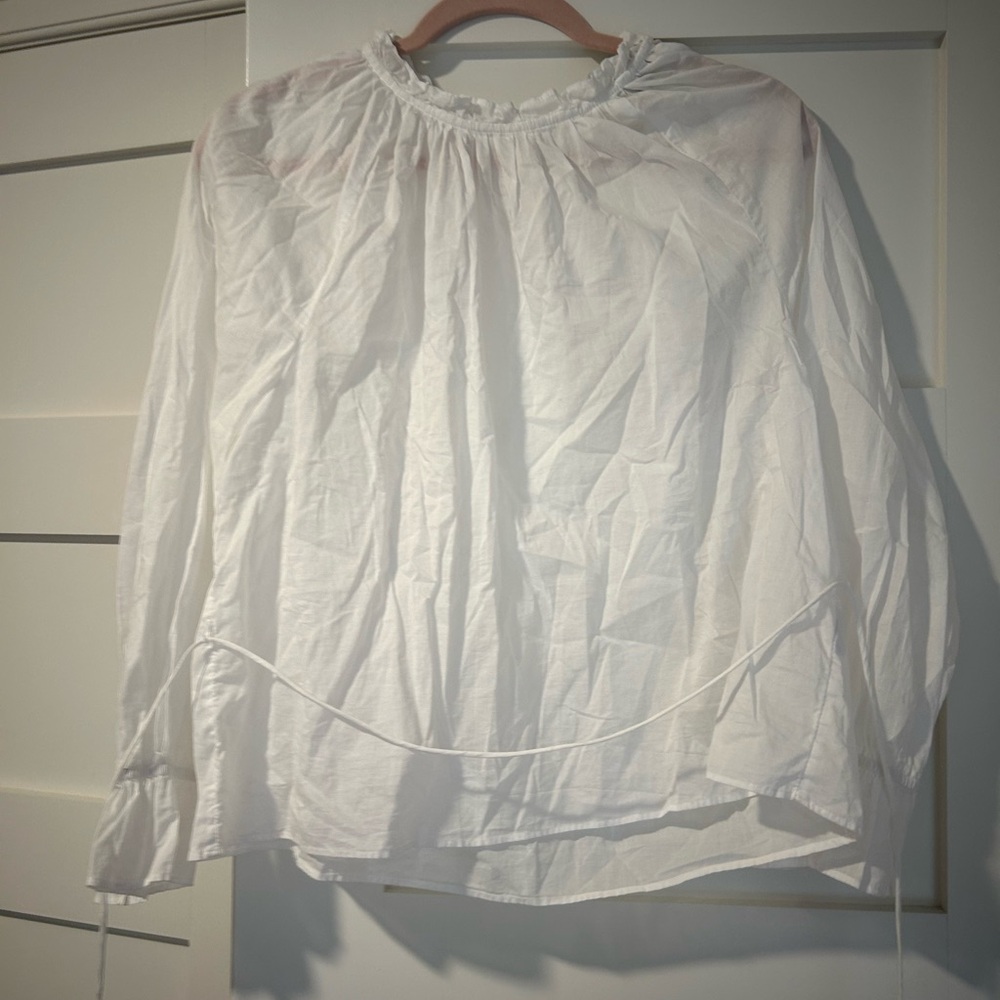 J. Crew Tissue Long Sleeve White Top with Tie, M